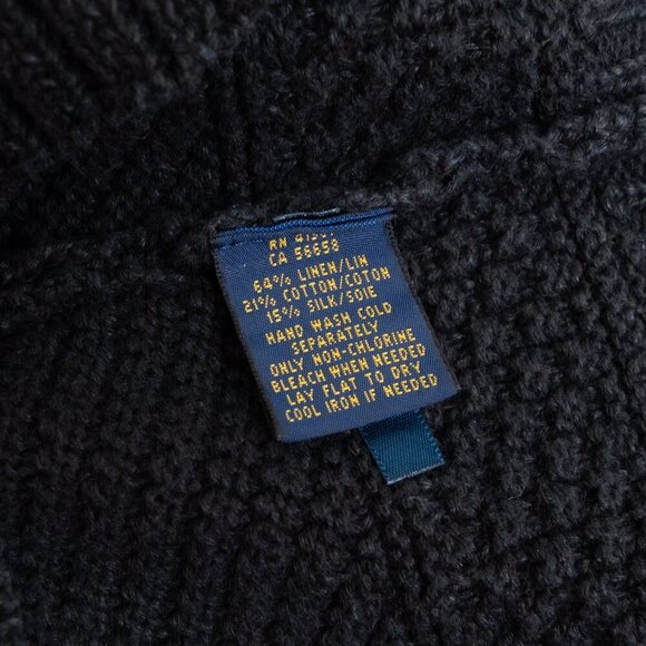 Polo Ralph Lauren Black Textured Knit Crewneck Sweater Linen Cotton Silk Unisex - Picture 12 of 13